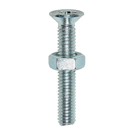 This is an image of Timco - Machine Screws - PZ - Countersunk & Hex Nuts - Zinc M6 x 40mm - (10 PCS TIMpac) 6040CPMHNP
