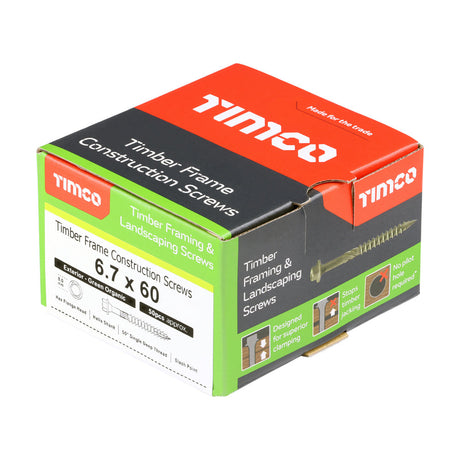 This is an image of Timco - Timber Frame Construction & Landscaping Screws - Hex - Exterior - Green Organic 6.7 x 60mm - (50 PCS Box) 60IN