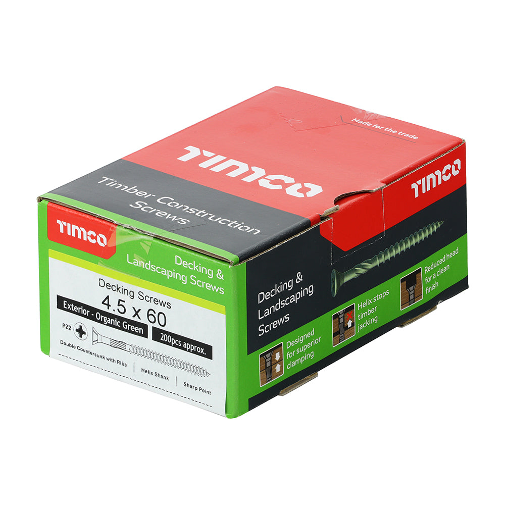 This is an image of Timco - Decking Screws - PZ - Double Countersunk - Exterior - Green 4.5 x 60mm - (200 PCS Box) 60TDECK