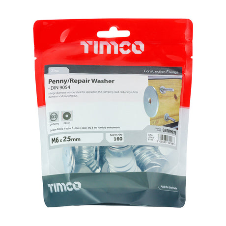 This is an image of Timco - Penny / Repair Washers - Zinc M6 x 25mm - (160 PCS TIMbag) 625WHPZB