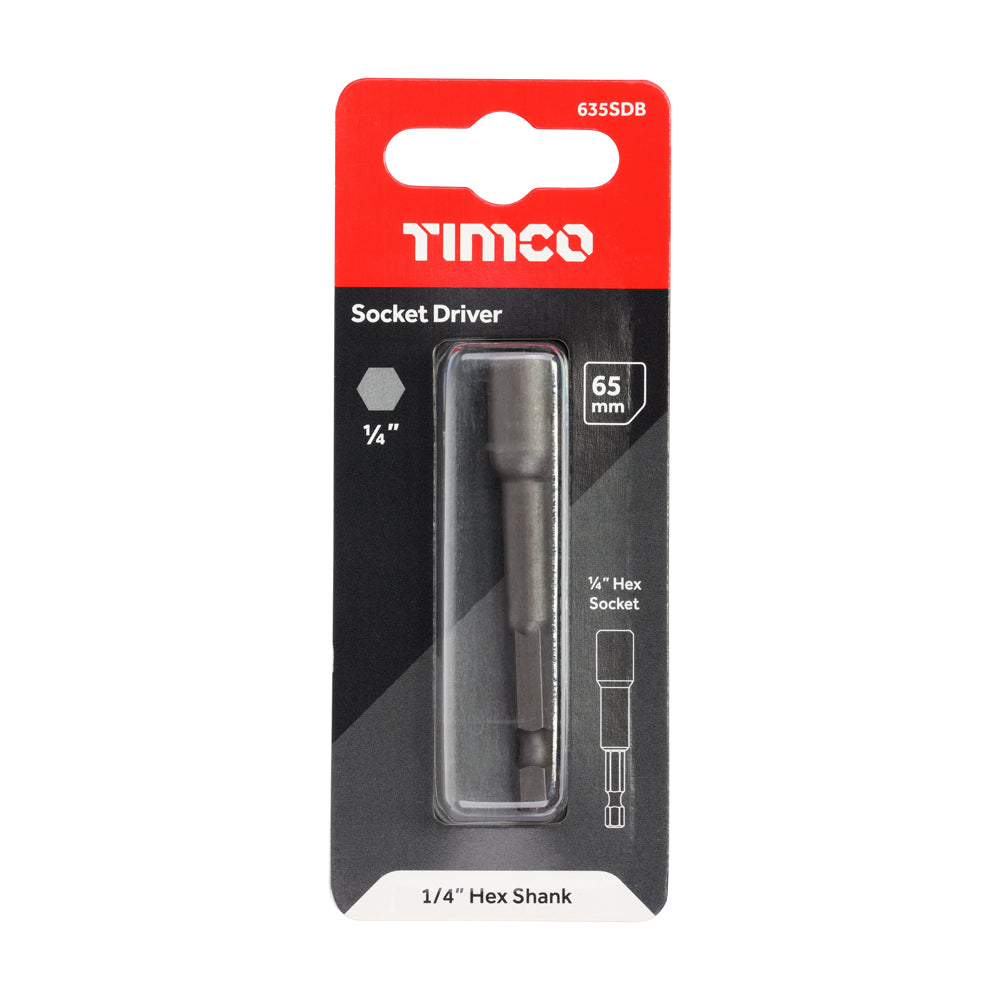 This is an image of Timco - Magnetic Socket Driver Bit - Hex 1/4 x 65 (1 Each Blister Pack) 635SDB