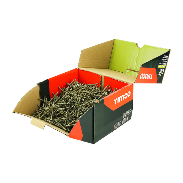 This is an image of Timco - C2 Deck-Fix Screws - TX - Countersunk with Ribs - Twin-Cut - Green 4.5 x 65mm - (1000 PCS Box) 65C2DIND
