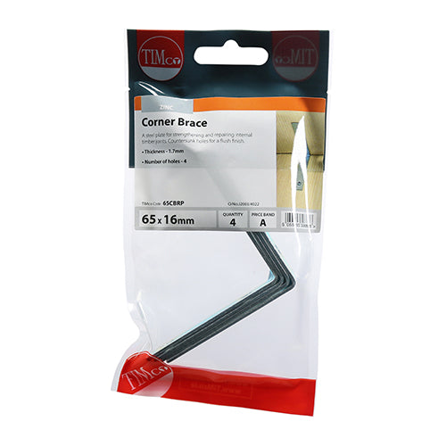 This is an image of Timco - Corner Braces - Zinc 65 x 65 x 16mm - (4 PCS TIMpac) 65CBRP