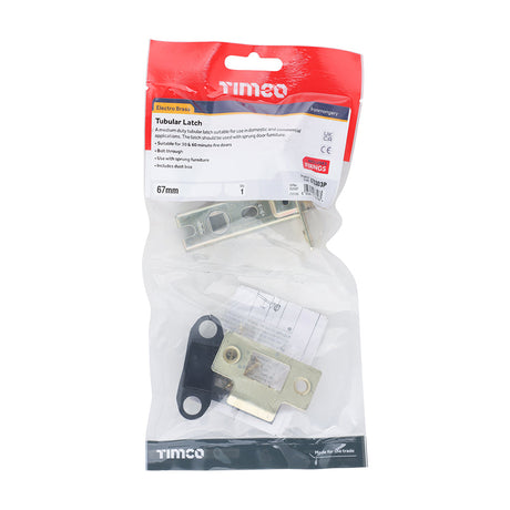 This is an image of Timco - Tubular Latch - Electro Brass 67 case / 45 backset (1 Each TIMbag) 675303P
