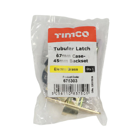 This is an image of Timco - Tubular Latch - Electro Brass 67 case / 45 backset (1 Each Plain Bag) 675303