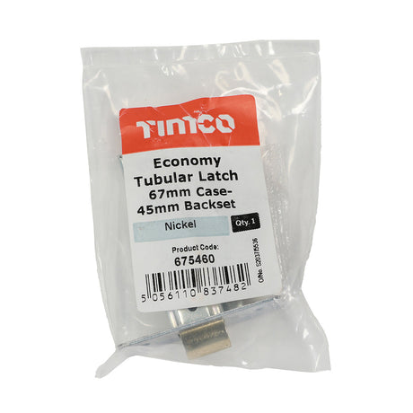 This is an image of Timco - Economy Tubular Latch - Nickel 67 case / 45 backset (1 Each Plain Bag) 675460