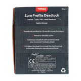 This is an image of Timco - Euro Deadlock - Satin Nickel 66 case / 45 backset (1 Each Box) 675513