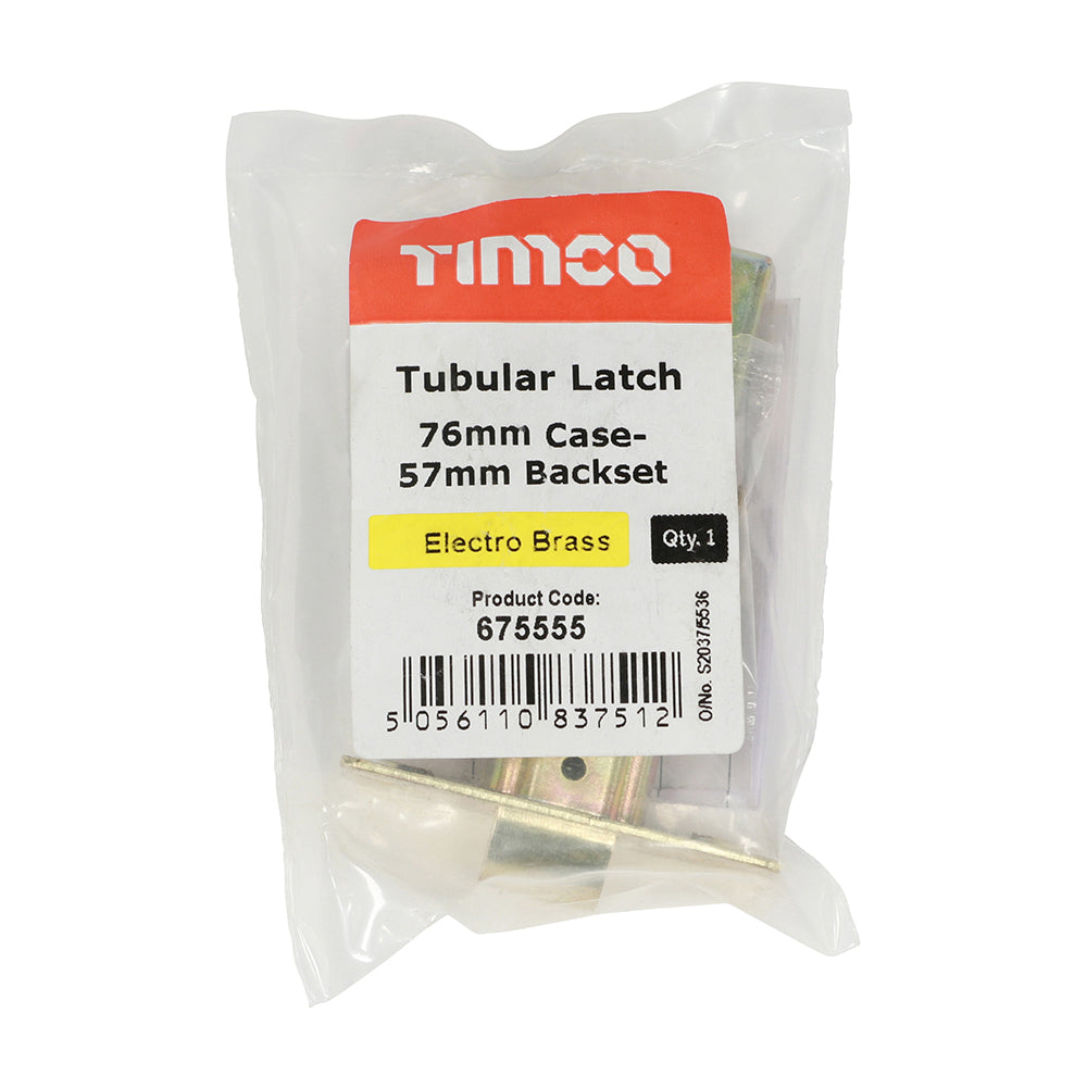 This is an image of Timco - Tubular Latch - Electro Brass 76 case / 57 backset (1 Each Plain Bag) 675555