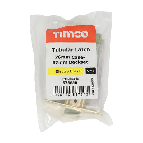 This is an image of Timco - Tubular Latch - Electro Brass 76 case / 57 backset (1 Each Plain Bag) 675555