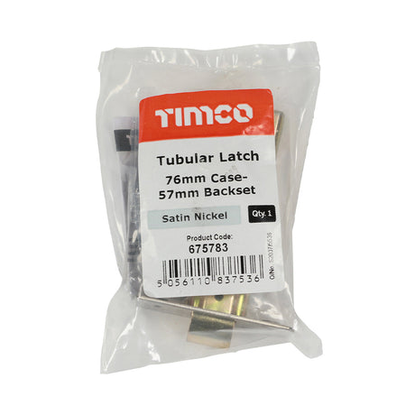 This is an image of Timco - Tubular Latch - Satin Nickel 76 case / 57 backset (1 Each Plain Bag) 675783