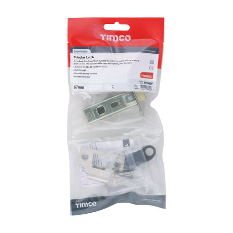 This is an image of Timco - Tubular Latch - Satin Nickel 67 case / 45 backset (1 Each TIMbag) 675900P