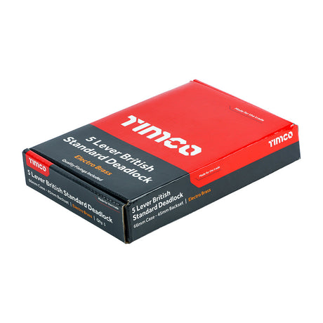 This is an image of Timco - 5 Lever British Standard Deadlock - Electro Brass 66 case / 45 backset (1 Each Box) 675953