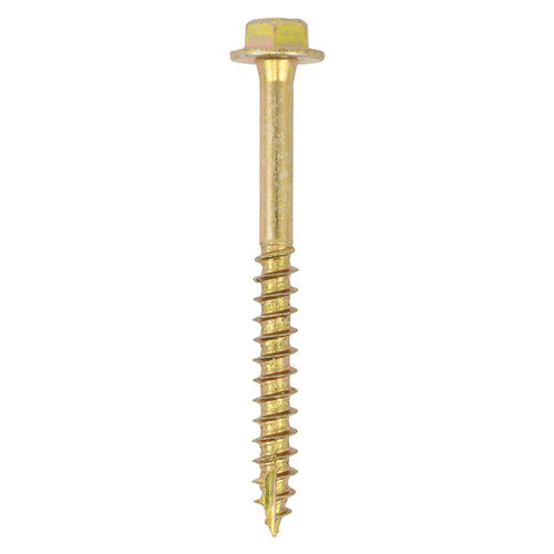 This is an image of Timco - Solo Coach Screws - Hex Flange - Yellow 6.0 x 80mm - (10 PCS TIMpac) 680SCSYP