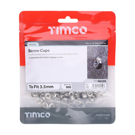 This is an image of Timco - Screw Cups - Nickel To fit 6 Gauge Screws - (900 PCS TIMbag) 6NCUPB