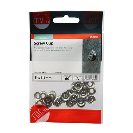 This is an image of Timco - Screw Cups - Nickel To fit 6 Gauge Screws - (60 PCS TIMpac) 6NCUPP