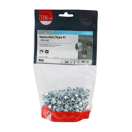 This is an image of Timco - Nylon Nuts - Type P - Zinc M6 - (300 PCS TIMbag) 6NPB