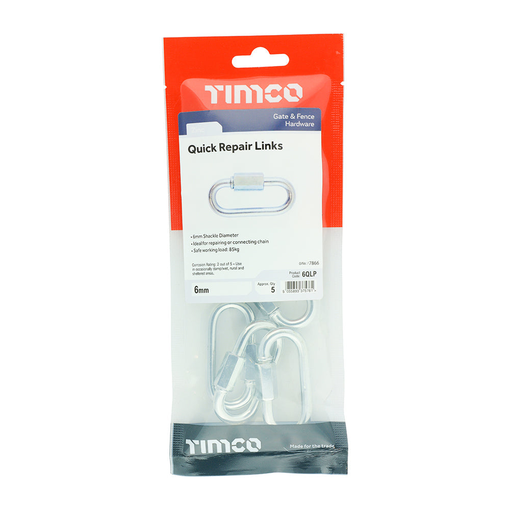 This is an image of Timco - Quick Repair Links - Zinc 6mm (5 Pieces TIMpac) 6QLP
