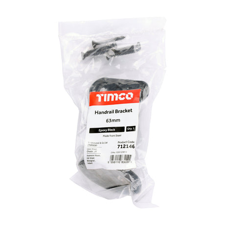 This is an image of Timco - Steel Handrail Bracket - Black 63mm (1 Each Bag) 712146