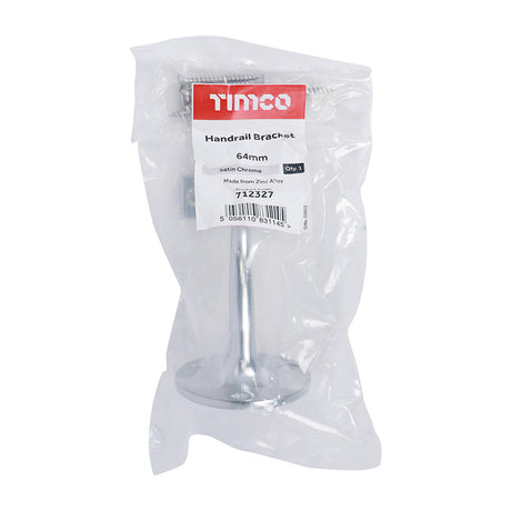 This is an image of Timco - Handrail Bracket - Satin Chrome 64mm (1 Each Bag) 712327