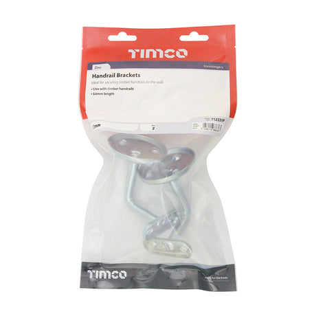 This is an image of Timco - Steel Handrail Brackets - Zinc 63mm (2 Pieces TIMbag) 712331P