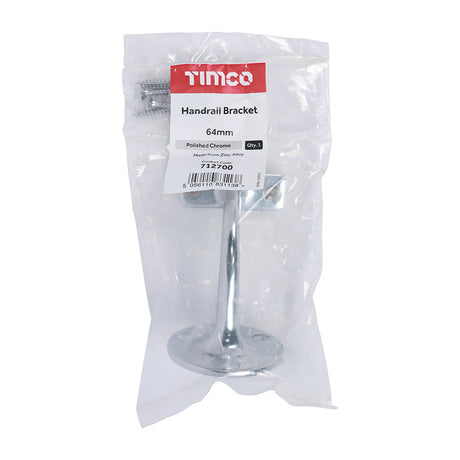 This is an image of Timco - Handrail Bracket - Polished Chrome 64mm (1 Each Bag) 712700