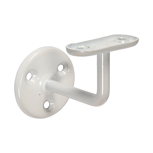 This is an image of Timco - Steel Handrail Brackets - White 63mm (2 Pieces TIMbag) 712893P
