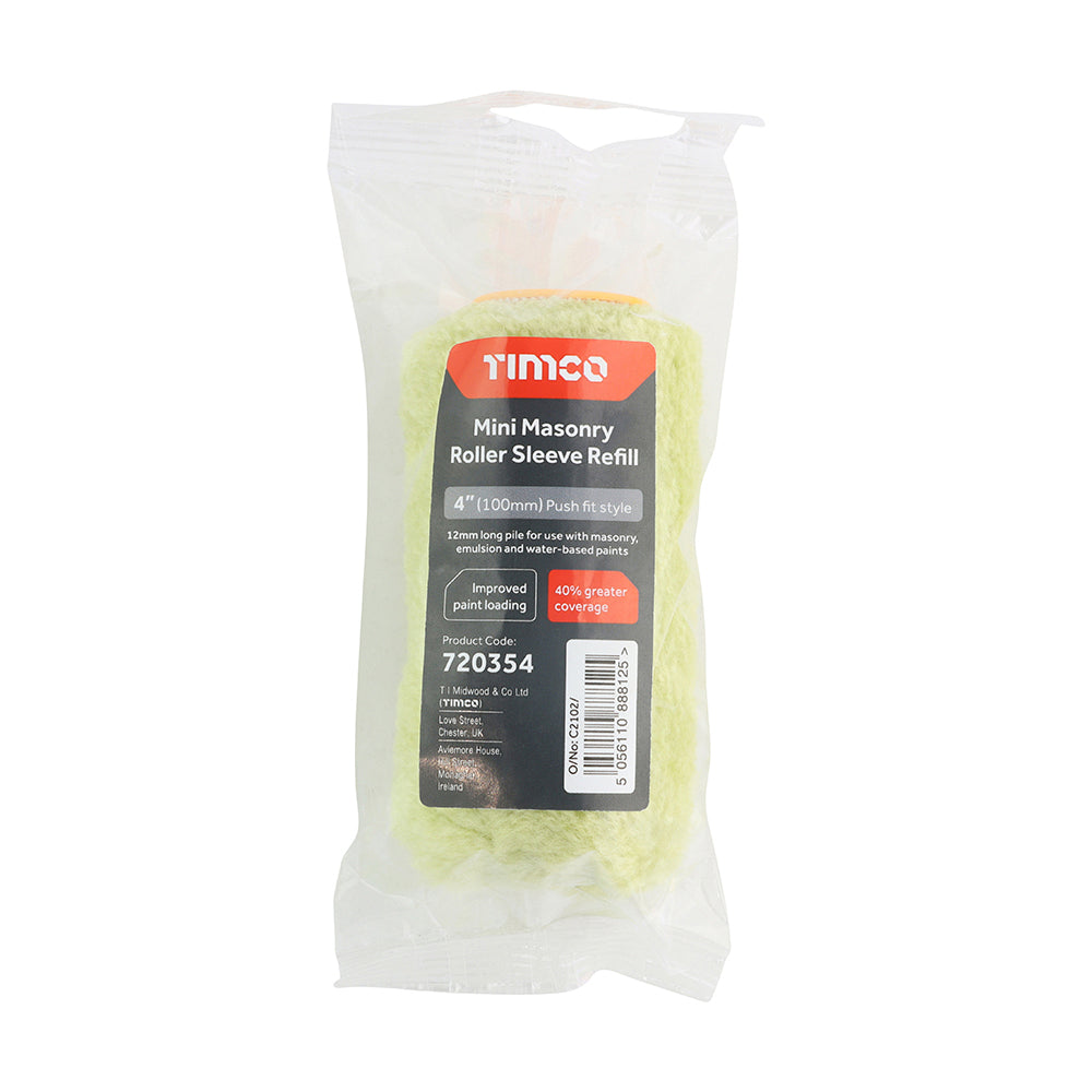 This is an image of Timco - Mini Masonry Roller Sleeve Refill 12mm 4" Long (1 Each Bag) 720354