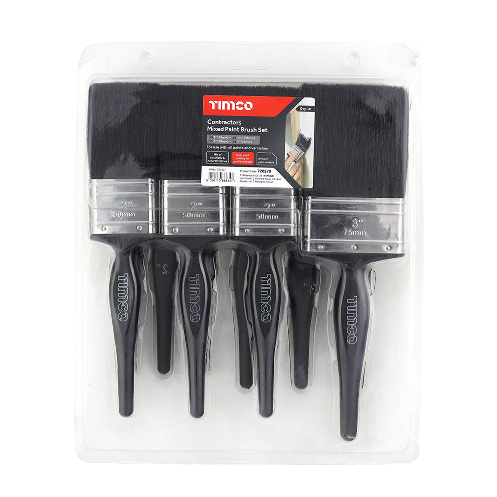 This is an image of Timco - Contractors Mixed Paint Brush Set 10pcs (10 Pieces Clamshell) 720579