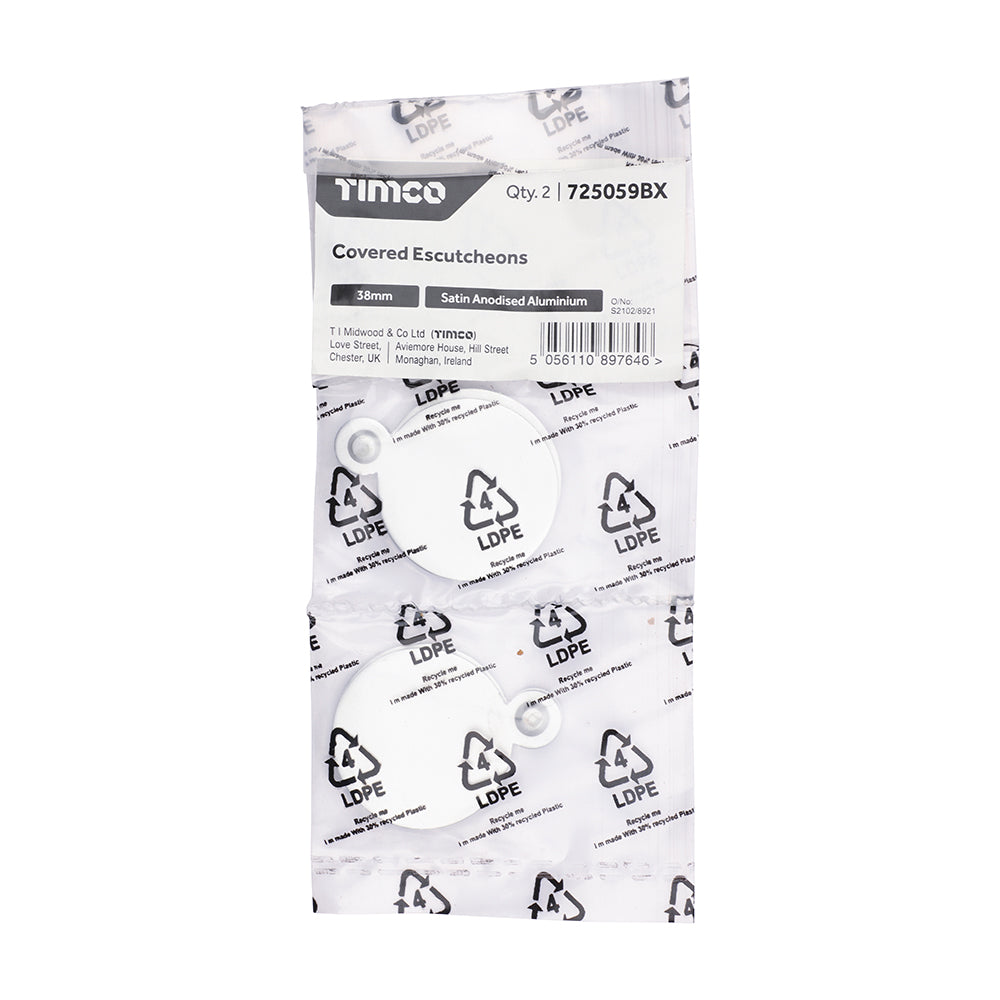 This is an image of Timco - Covered Escutcheon - Satin Anodised Aluminium 38mm (1 Pairs Bag) 725059BX