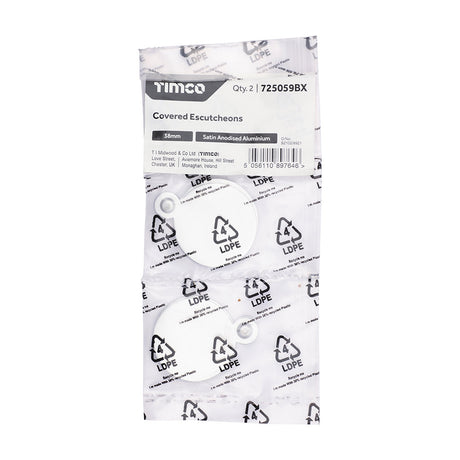 This is an image of Timco - Covered Escutcheon - Satin Anodised Aluminium 38mm (1 Pairs Bag) 725059BX