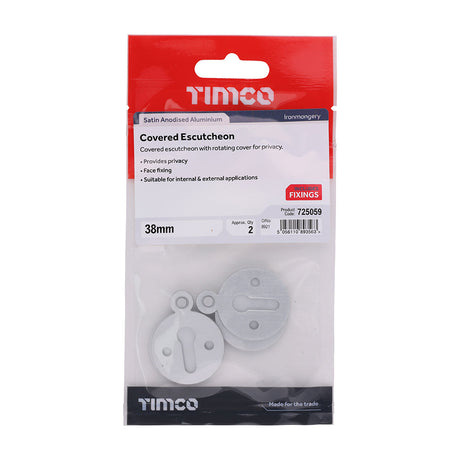 This is an image of Timco - Covered Escutcheon - Satin Anodised Aluminium 38mm (2 Pieces TIMpac) 725059