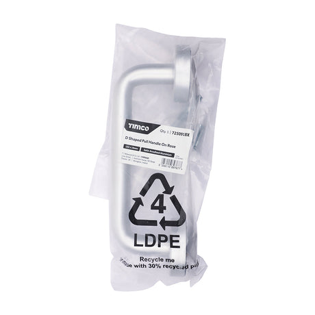 This is an image of Timco - D Shaped Pull Handle On Rose - Satin Anodised Aluminium 152 x 19 (1 Each Bag) 725091BX