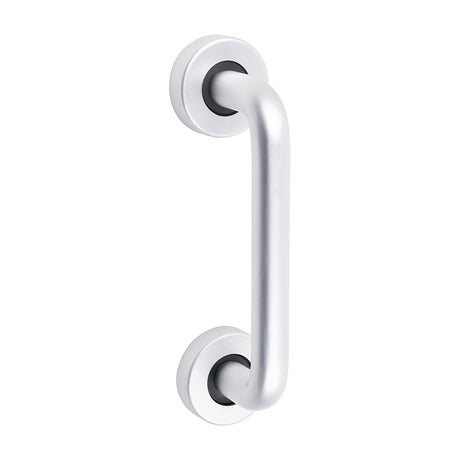 This is an image of Timco - D Shaped Pull Handle On Rose - Satin Anodised Aluminium 152 x 19 (1 Each TIMbag) 725091