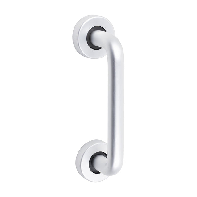 This is an image of Timco - D Shaped Pull Handle On Rose - Satin Anodised Aluminium 152 x 19 (1 Each TIMbag) 725091