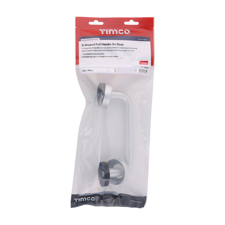 This is an image of Timco - D Shaped Pull Handle On Rose - Satin Anodised Aluminium 152 x 19 (1 Each TIMbag) 725091