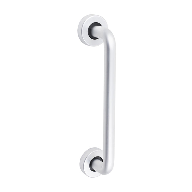 This is an image of Timco - D Shaped Pull Handle On Rose - Satin Anodised Aluminium 229 x 19 (1 Each Bag) 725092BX