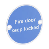 This is an image of Timco - Fire Door Keep Locked Sign - Satin Anodised Aluminium 76mm (1 Each Bag) 725109BX