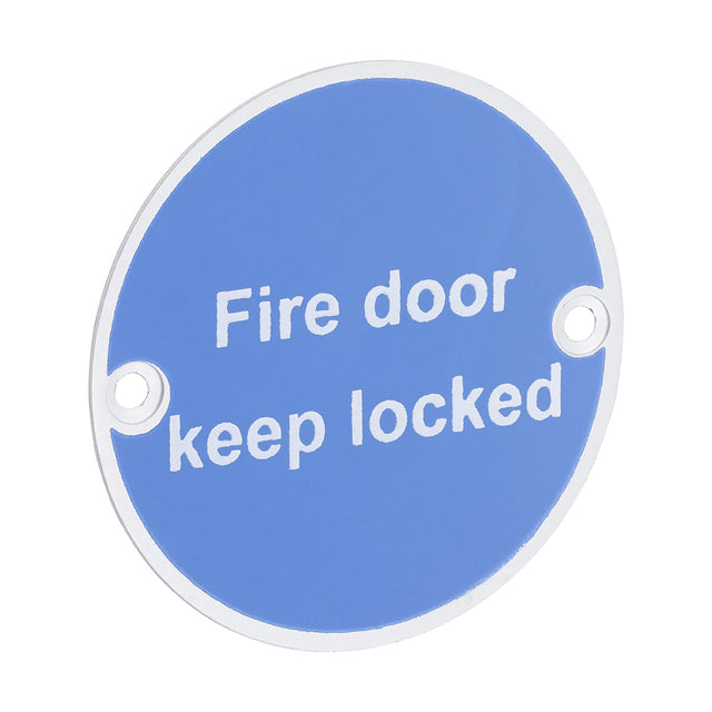 This is an image of Timco - Fire Door Keep Locked Sign - Satin Anodised Aluminium 76mm (1 Each Bag) 725109BX
