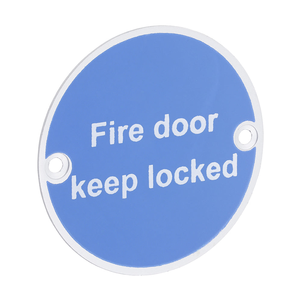 This is an image of Timco - Fire Door Keep Locked Sign - Satin Anodised Aluminium 76mm (1 Each TIMpac) 725109