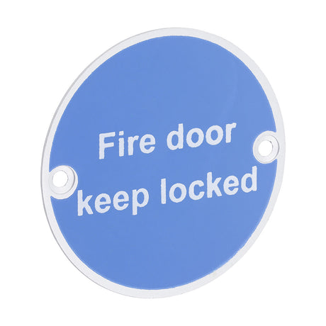 This is an image of Timco - Fire Door Keep Locked Sign - Satin Anodised Aluminium 76mm (1 Each TIMpac) 725109