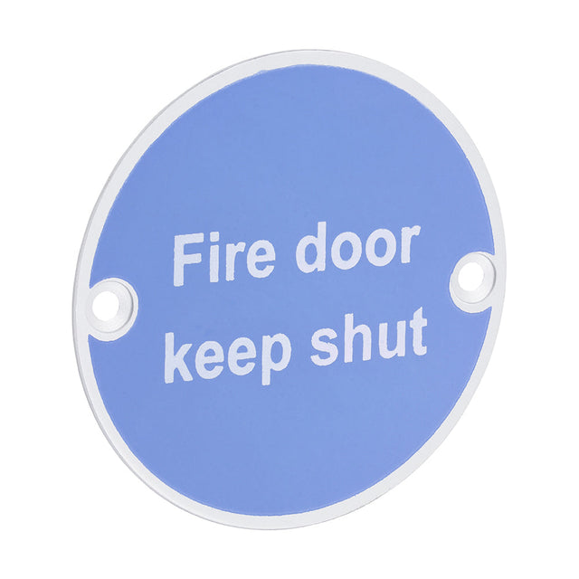 This is an image of Timco - Fire Door Keep Shut Sign - Satin Anodised Aluminium 76mm (1 Each TIMpac) 725135