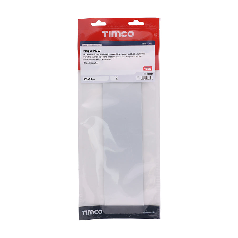 This is an image of Timco - Finger Plate - Satin Anodised Aluminium 305 x 76 (1 Each TIMbag) 725137