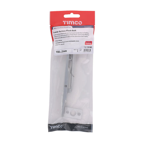 This is an image of Timco - Lever Action Flush Bolt - Satin Anodised Aluminium 155 x 20 (1 Each TIMpac) 725140