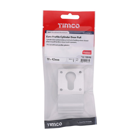 This is an image of Timco - Euro Profile Cylinder Door Pull - Satin Anodised Aluminium 70 x 42 (1 Each TIMpac) 725155