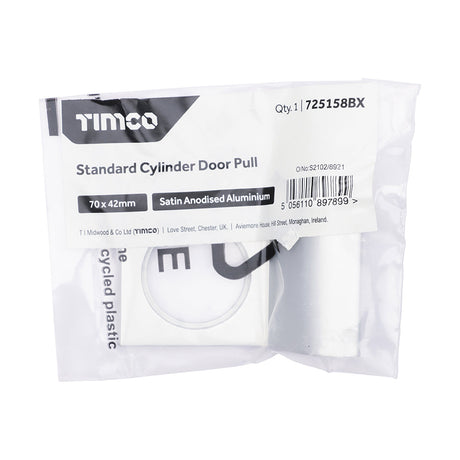 This is an image of Timco - Standard Cylinder Door Pull - Satin Anodised Aluminium 70 x 42 (1 Each Bag) 725158BX