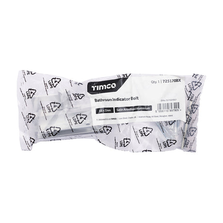 This is an image of Timco - Bathroom Indicator Bolt - Satin Anodised Aluminium 66 x 32 (1 Each Bag) 725170BX