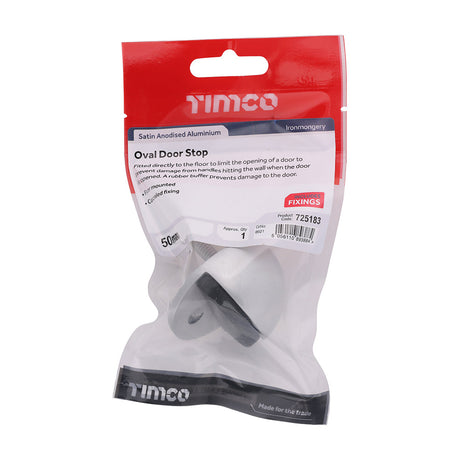 This is an image of Timco - Oval Door Stop - Satin Anodised Aluminium 50mm (1 Each TIMpac) 725183