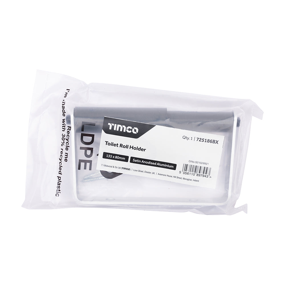 This is an image of Timco - Toilet Roll Holder - Satin Anodised Aluminium 135 x 80 (1 Each Bag) 725186BX