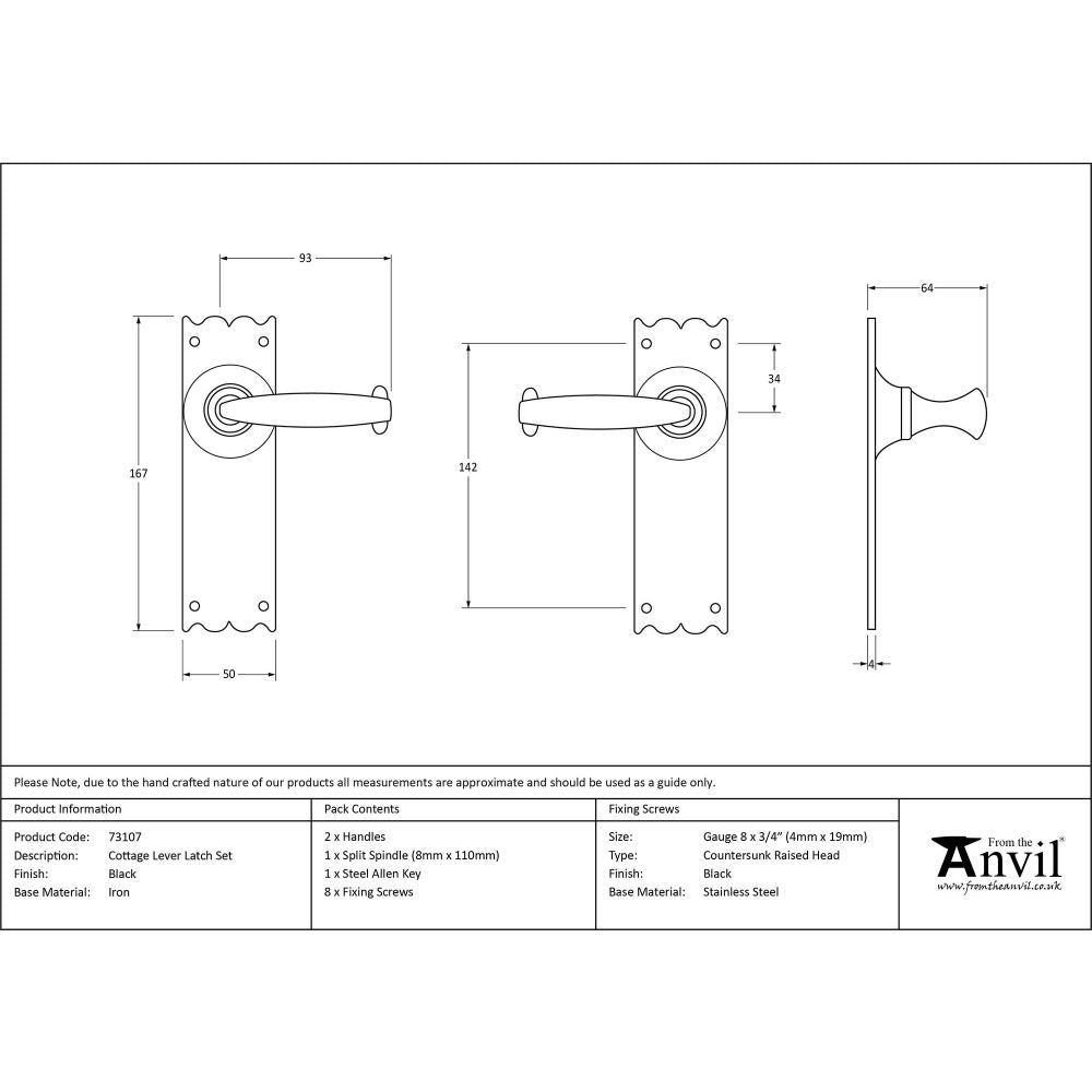 From The Anvil - Black Cottage Lever Latch Set | Sku. 73107 | Trade Door Handles.