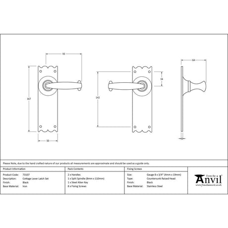 From The Anvil - Black Cottage Lever Latch Set | Sku. 73107 | Trade Door Handles.